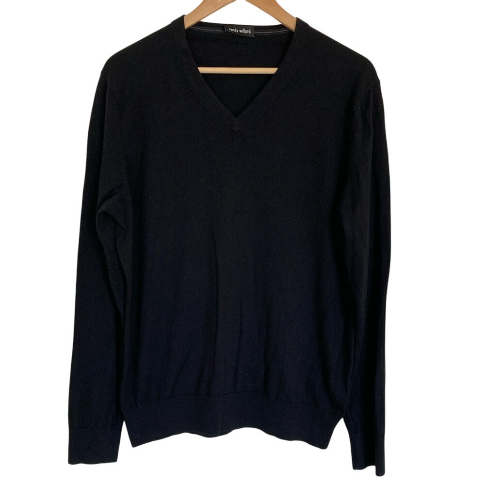 Randy Willard Men's Black V-Neck Sweater Size Large Silk‎ Cashmere Blend Luxury